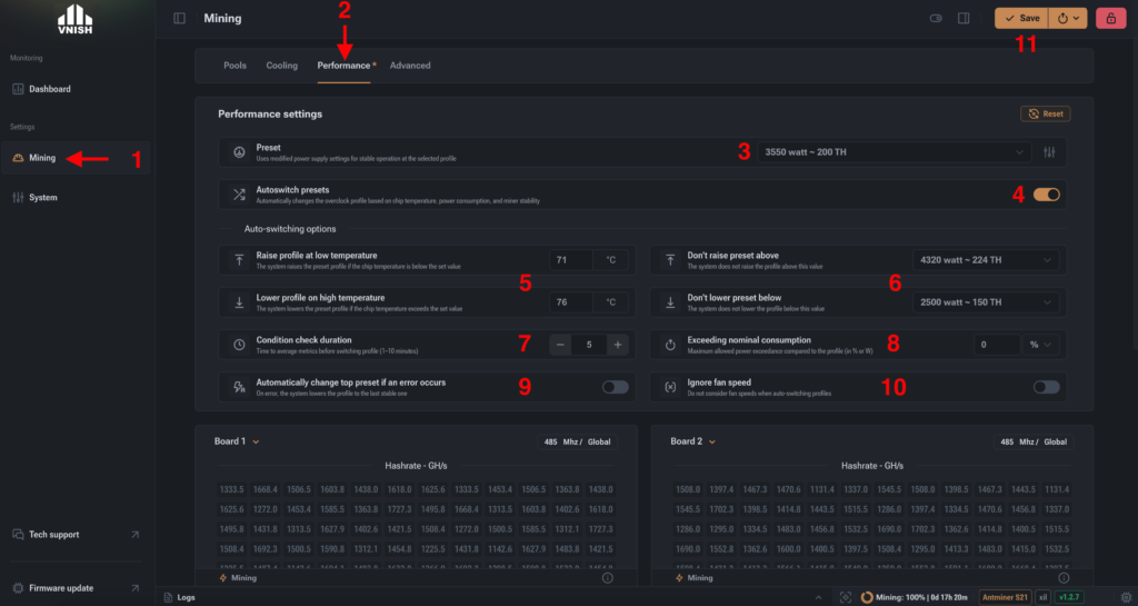 VNISH FIRMWARE | Auto-switching presets function Auto-switching presets function