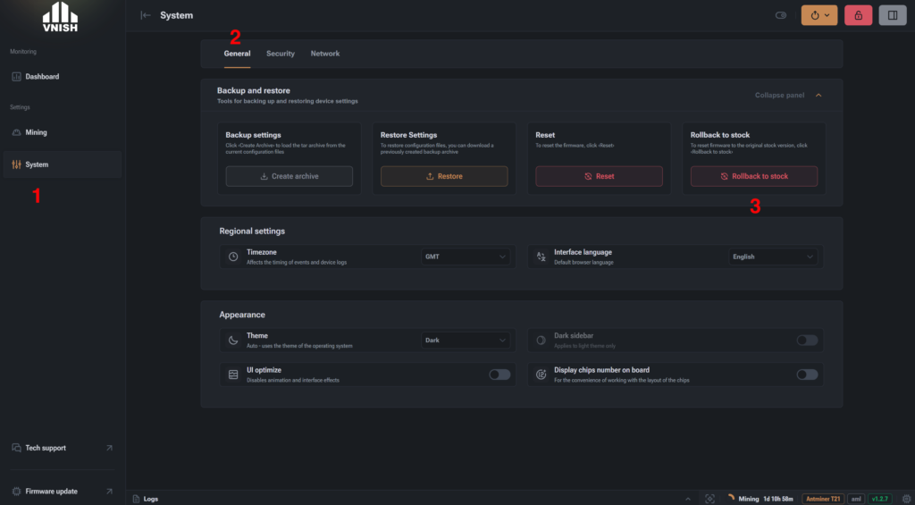 How to restore the stock firmware on the miner?