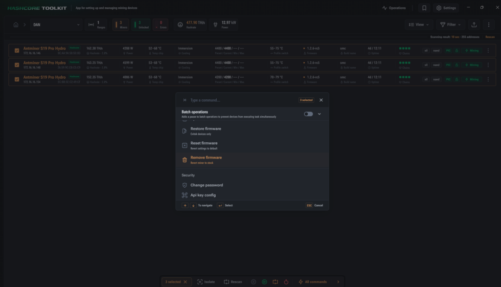 How to restore the stock firmware on the miner?
