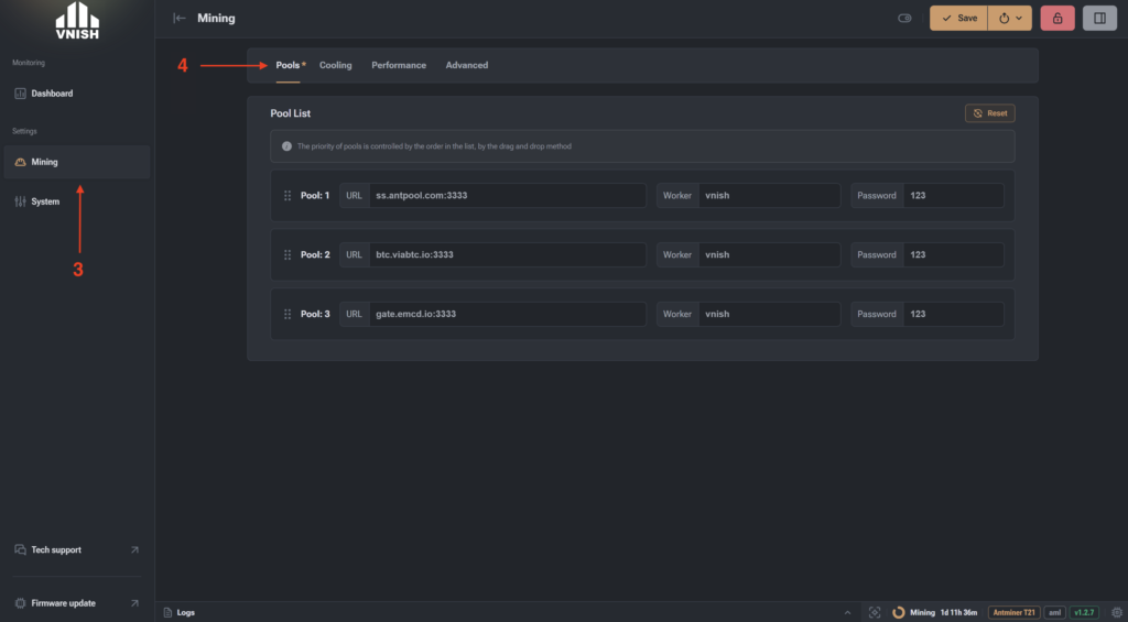 Miner configuration